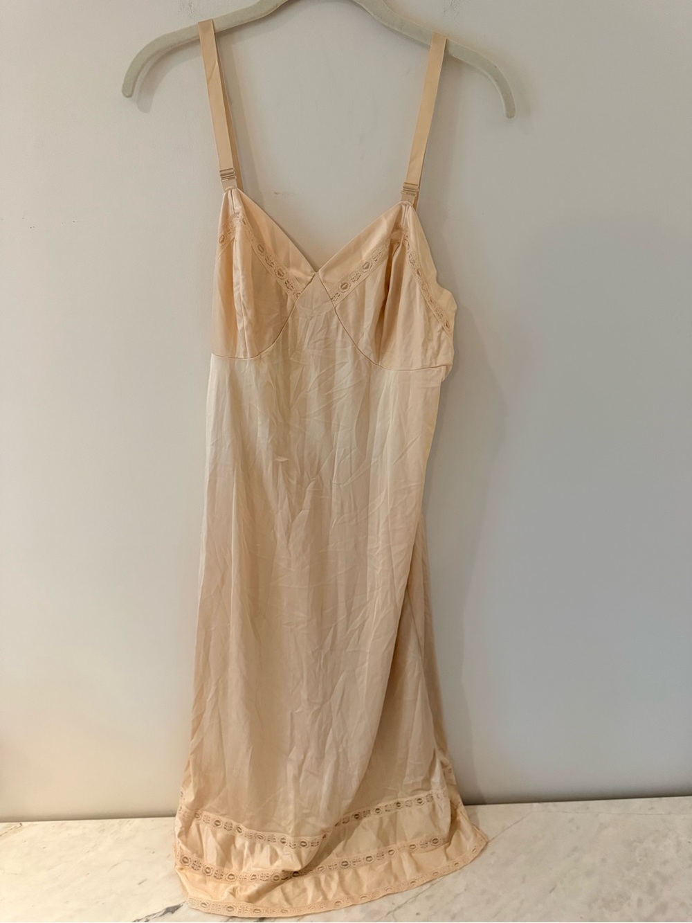 Kayser Women's Beige Slip Dress / Night gown with Delicate Eyelet Trim